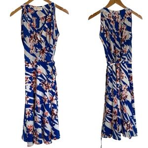 Yumi Kim Silk Revolve Floral Blue Pink and White Sleeveless Wrap Midi Dress S